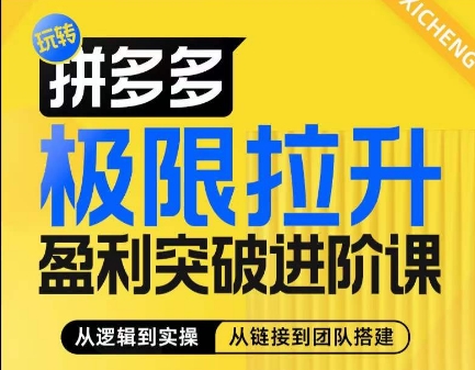 拼多多极限拉升盈利突破进阶课，​从算法到玩法，从玩法到团队搭建，体系化系统性帮助商家实现利润提升-网赚项目众筹网