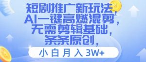 短剧推广新玩法,AI一键高燃混剪,无需剪辑基础,条条原创,小白月入3W+【揭秘】-网赚项目众筹网