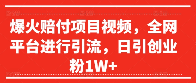 爆火赔付项目视频，全网平台进行引流，日引创业粉1W+【揭秘】-网赚项目众筹网