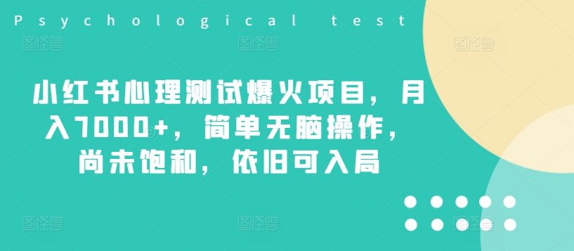 小红书心理测试爆火项目，月入7000+，简单无脑操作，尚未饱和，依旧可入局-网赚项目众筹网
