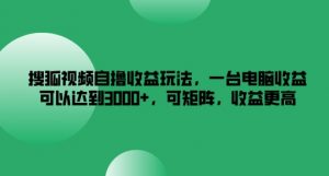 搜狐视频自撸收益玩法,一台电脑收益可以达到3k+,可矩阵,收益更高【揭秘】-网赚项目众筹网