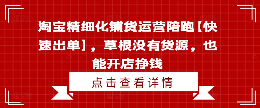 淘宝精细化铺货运营陪跑【快速出单】，草根没有货源，也能开店挣钱-网赚项目众筹网