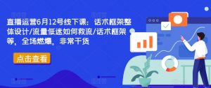 直播运营6月12号线下课:话术框架整体设计/流量低迷如何救流/话术框架等,全场燃爆,非常干货-网赚项目众筹网