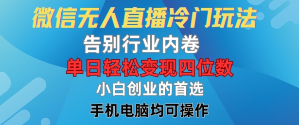 微信无人直播冷门玩法，告别行业内卷，单日轻松变现四位数，小白的创业首选【揭秘】-网赚项目众筹网