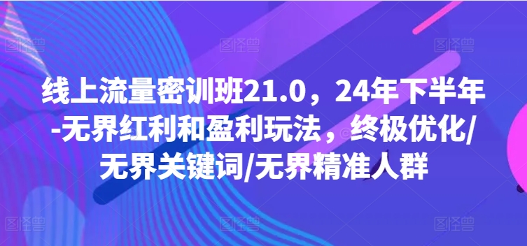 线上流量密训班21.0，24年下半年-无界红利和盈利玩法，终极优化/无界关键词/无界精准人群-网赚项目众筹网