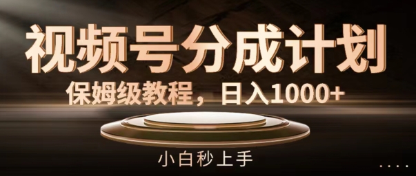 视频号分成计划保姆级教程，日入1K，小白秒上手【揭秘】-网赚项目众筹网