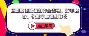 短剧原创解说制作全流程,新手必看,快速掌握短剧解说-网赚项目众筹网