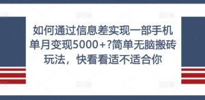 如何通过信息差实现一部手机单月变现5000+?简单无脑搬砖玩法,快看看适不适合你【揭秘】-网赚项目众筹网