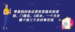 零基础闲鱼运营卖家篇系统课程,门槛低,0成本,一个月多赚个两三千多的零花钱-网赚项目众筹网
