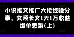 小说推文推广大佬经验分享,女频长文1天1万收益爆单思路(上)-网赚项目众筹网