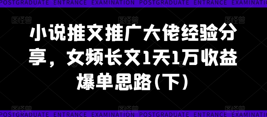 小说推文推广大佬经验分享，女频长文1天1万收益爆单思路(下)-网赚项目众筹网