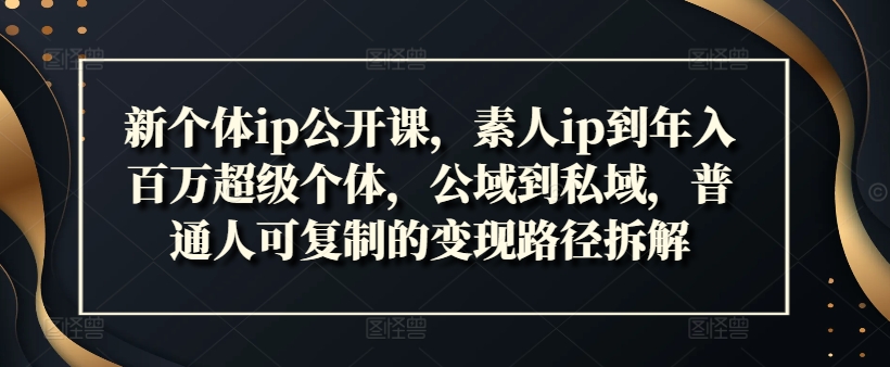新个体ip公开课，素人ip到年入百万超级个体，公域到私域，普通人可复制的变现路径拆解-网赚项目众筹网