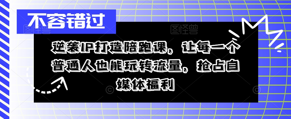 逆袭IP打造陪跑课，让每一个普通人也能玩转流量，抢占自媒体福利-网赚项目众筹网
