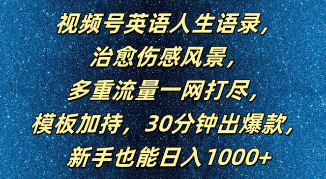 视频号英语人生语录，多重流量一网打尽，模板加持，30分钟出爆款，新手也能日入1000+【揭秘】-网赚项目众筹网