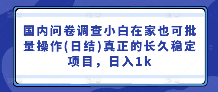 国内问卷调查小白在家也可批量操作(日结)真正的长久稳定项目，日入1k【揭秘】-网赚项目众筹网
