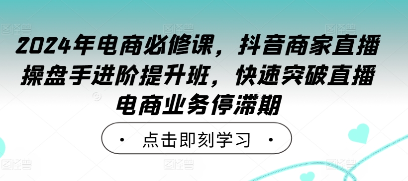 2024年电商必修课，抖音商家直播操盘手进阶提升班，快速突破直播电商业务停滞期-网赚项目众筹网