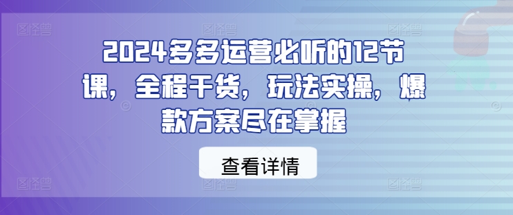 2024多多运营必听的12节课，全程干货，玩法实操，爆款方案尽在掌握-网赚项目众筹网
