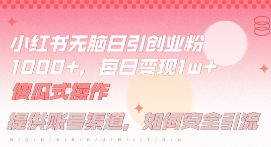 小红书无脑每日引流创业粉500+，小白每天只花半小时，躺赚长尾收益【揭秘】-网赚项目众筹网