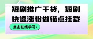 短剧推广干货，短剧快速涨粉做锚点挂载-网赚项目众筹网