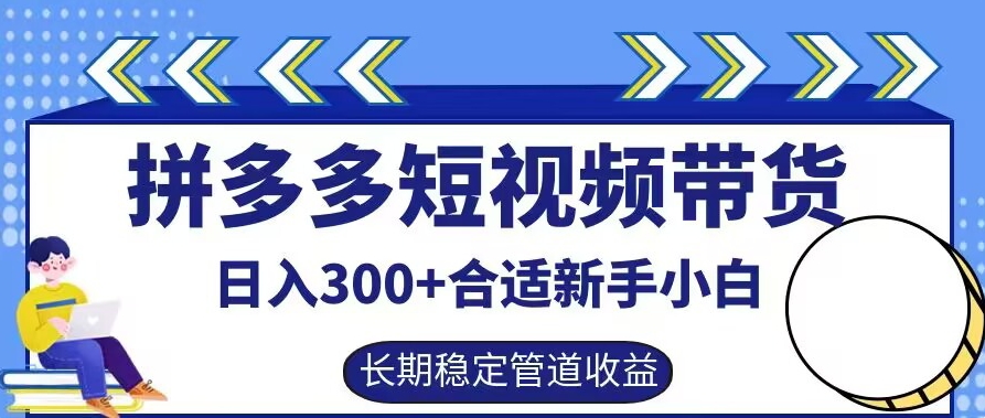 拼多多短视频带货日入300+有长期稳定被动收益，合适新手小白【揭秘】-网赚项目众筹网