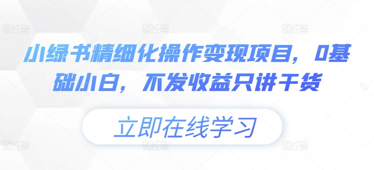 小绿书精细化操作变现项目，0基础小白，不发收益只讲干货-网赚项目众筹网