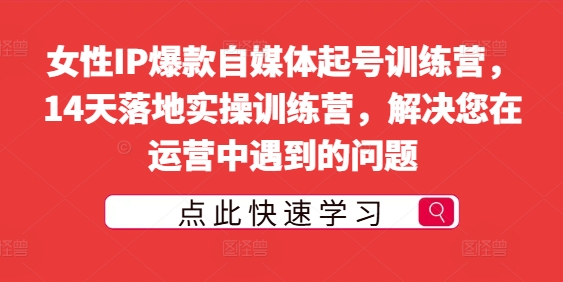 女性IP爆款自媒体起号训练营，14天落地实操训练营，解决您在运营中遇到的问题-网赚项目众筹网