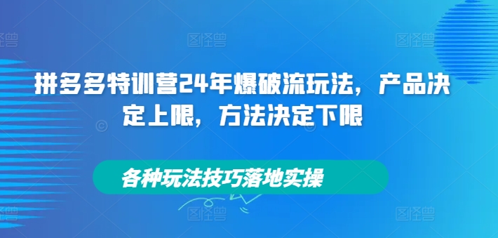 拼多多特训营24年爆破流玩法，产品决定上限，方法决定下限，各种玩法技巧落地实操-网赚项目众筹网