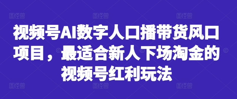 视频号AI数字人口播带货风口项目，最适合新人下场淘金的视频号红利玩法-网赚项目众筹网
