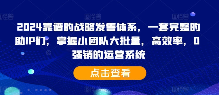 2024靠谱的战略发售体系，一套完整的助IP们，掌握小团队大批量，高效率，0 强销的运营系统-网赚项目众筹网