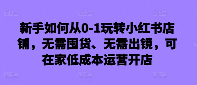 新手如何从0-1玩转小红书店铺，无需囤货、无需出镜，可在家低成本运营开店-网赚项目众筹网