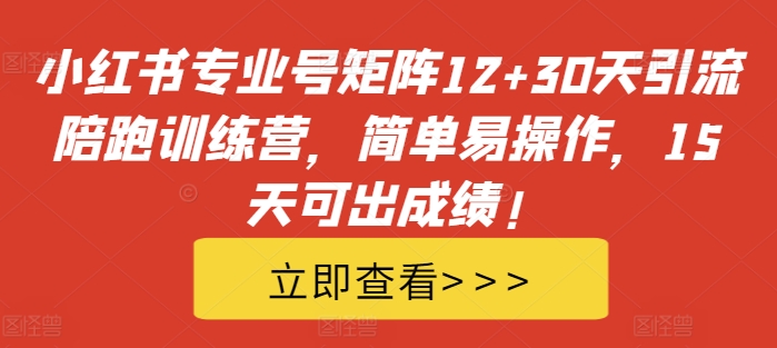 小红书专业号矩阵12+30天引流陪跑训练营，简单易操作，15天可出成绩!-网赚项目众筹网