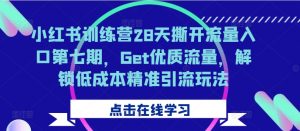 小红书训练营28天撕开流量入口第七期，Get优质流量，解锁低成本精准引流玩法-网赚项目众筹网