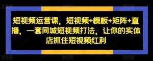 短视频运营课,短视频+模板+矩阵+直播,一套同城短视频打法,让你的实体店抓住短视频红利-网赚项目众筹网