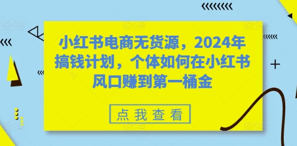 小红书电商无货源，2024年搞钱计划，个体如何在小红书风口赚到第一桶金-网赚项目众筹网