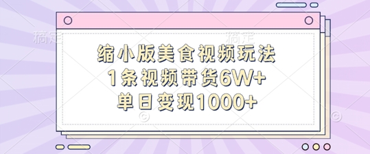 缩小版美食视频玩法，1条视频带货6W+，单日变现1k-网赚项目众筹网