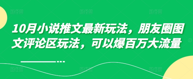 10月小说推文最新玩法，朋友圈图文评论区玩法，可以爆百万大流量 -网赚项目众筹网