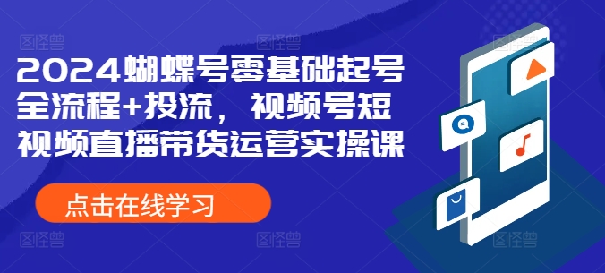 2024蝴蝶号零基础起号全流程+投流，视频号短视频直播带货运营实操课-网赚项目众筹网