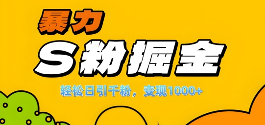 单人单机日引千粉，变现1k+，S粉流量掘金计划攻略【揭秘】-网赚项目众筹网