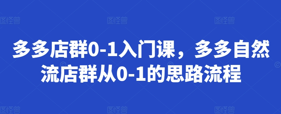 多多店群0-1入门课，多多自然流店群从0-1的思路流程-网赚项目众筹网