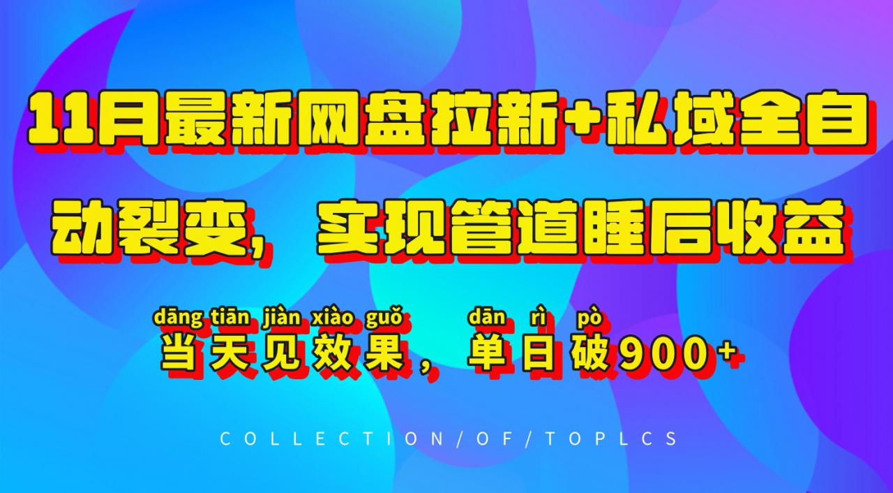 11月最新网盘拉新+私域全自动裂变，实现管道睡后收益，当天见效果，单日破900+-网赚项目众筹网