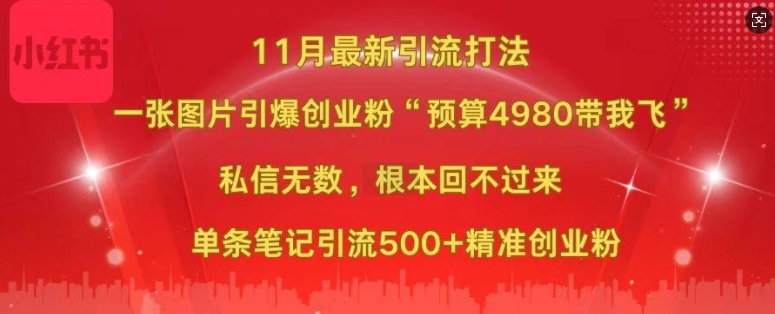 小红书11月最新图片打粉，一张图片引爆创业粉，“预算4980带我飞”，单条引流500+精准创业粉-网赚项目众筹网