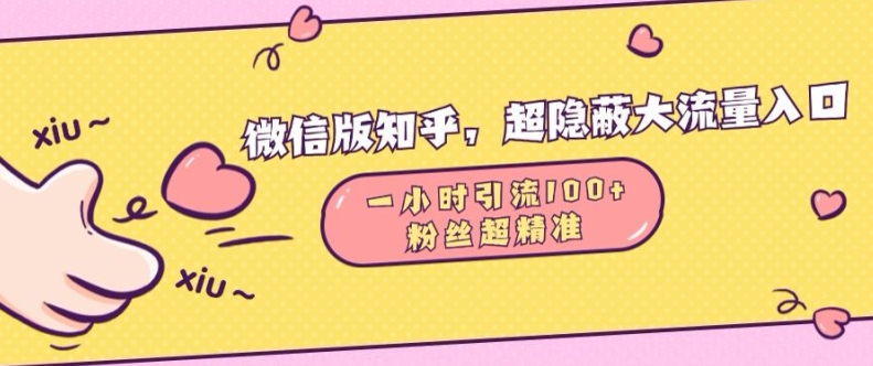 微信版知乎，超隐蔽流量入口1小时引流100人，粉丝质量超高【揭秘】-网赚项目众筹网