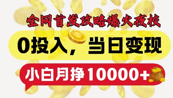 全网首发爆火夜校，0投入，当日变现，小白轻松月入1w+【揭秘】-网赚项目众筹网