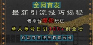 最新引流技巧揭秘,老平台爆粉玩法,单人单号日引300+创业粉,作品可直接被百度收录-网赚项目众筹网