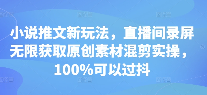 小说推文新玩法，直播间录屏无限获取原创素材混剪实操，100%可以过抖-网赚项目众筹网