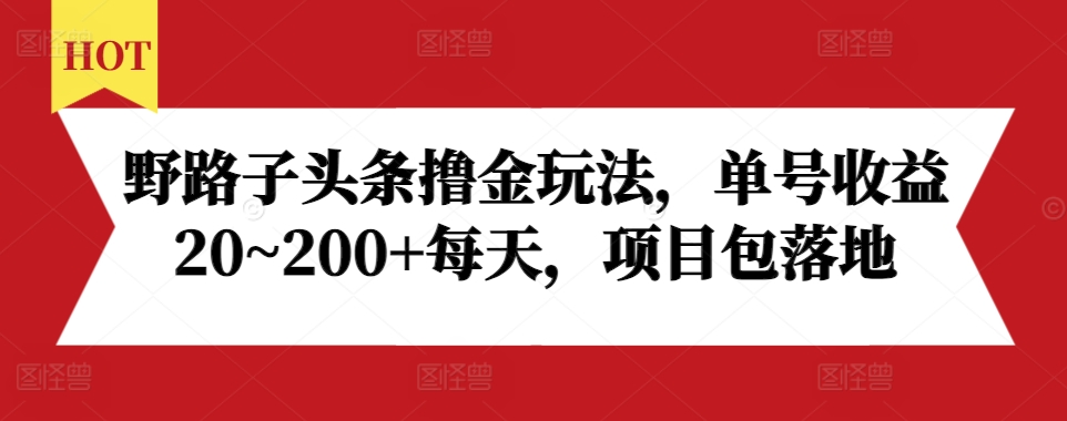 野路子头条撸金玩法，单号收益20~200+每天，项目包落地-网赚项目众筹网