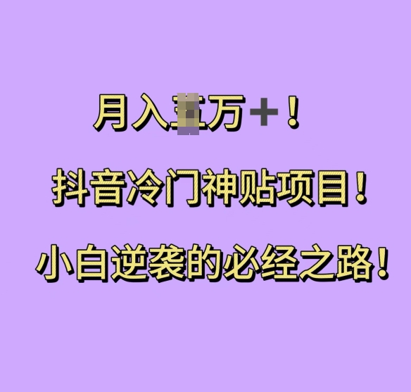 抖音冷门神贴项目，小白逆袭的必经之路，月入过W【揭秘】-网赚项目众筹网