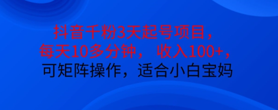 抖音干粉3天起号项目，每天10多分钟，收入100+，可矩阵操作，适合小白宝妈-网赚项目众筹网