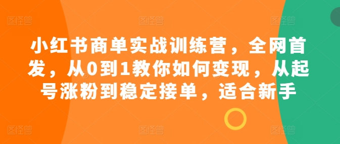 小红书商单实战训练营，全网首发，从0到1教你如何变现，从起号涨粉到稳定接单，适合新手-网赚项目众筹网
