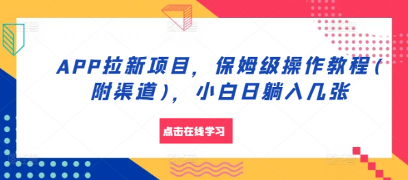 APP拉新项目，保姆级操作教程(附渠道)，小白日躺入几张【揭秘】-网赚项目众筹网